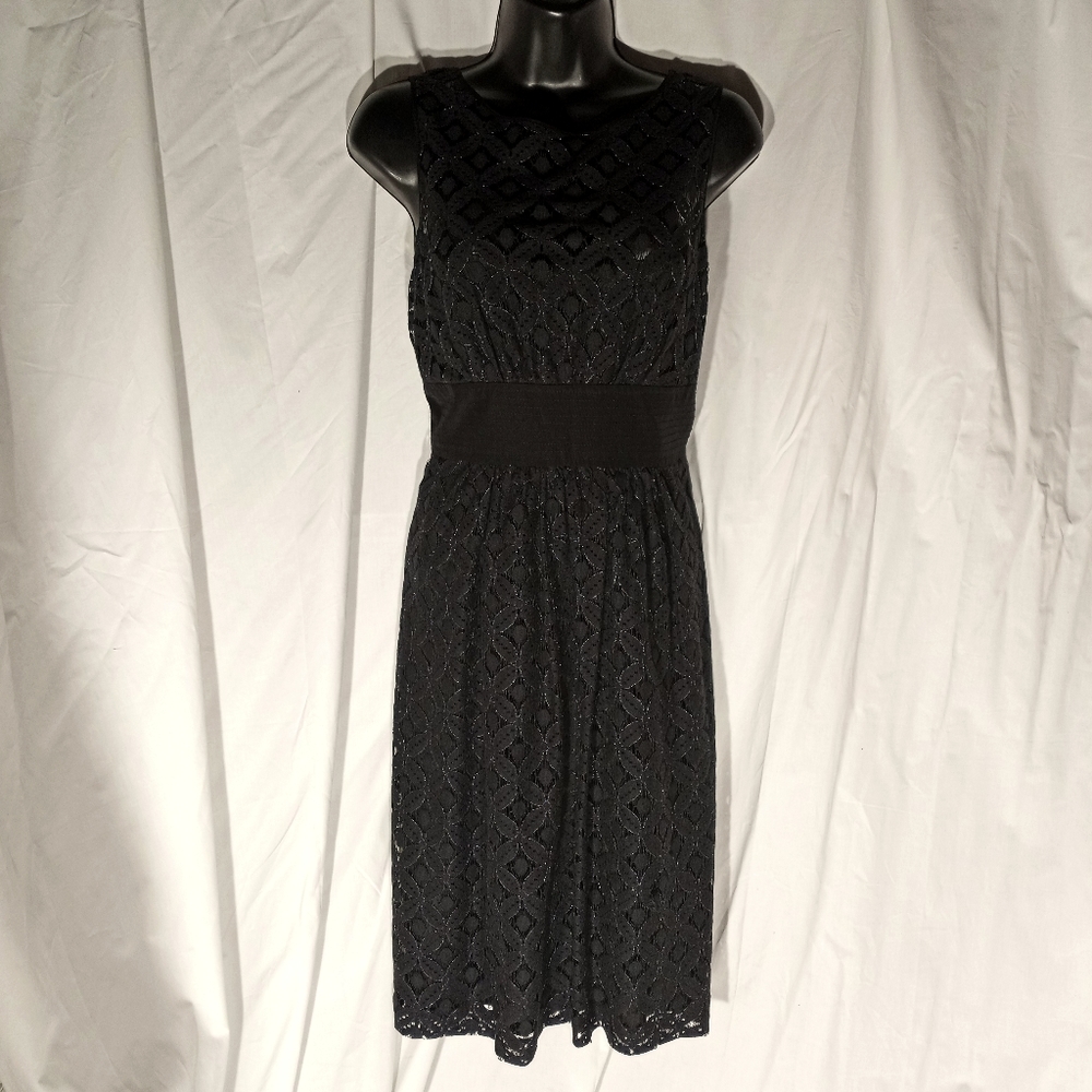 SHOSHANNA Navy & Silver Lace Fit & Flare Dress